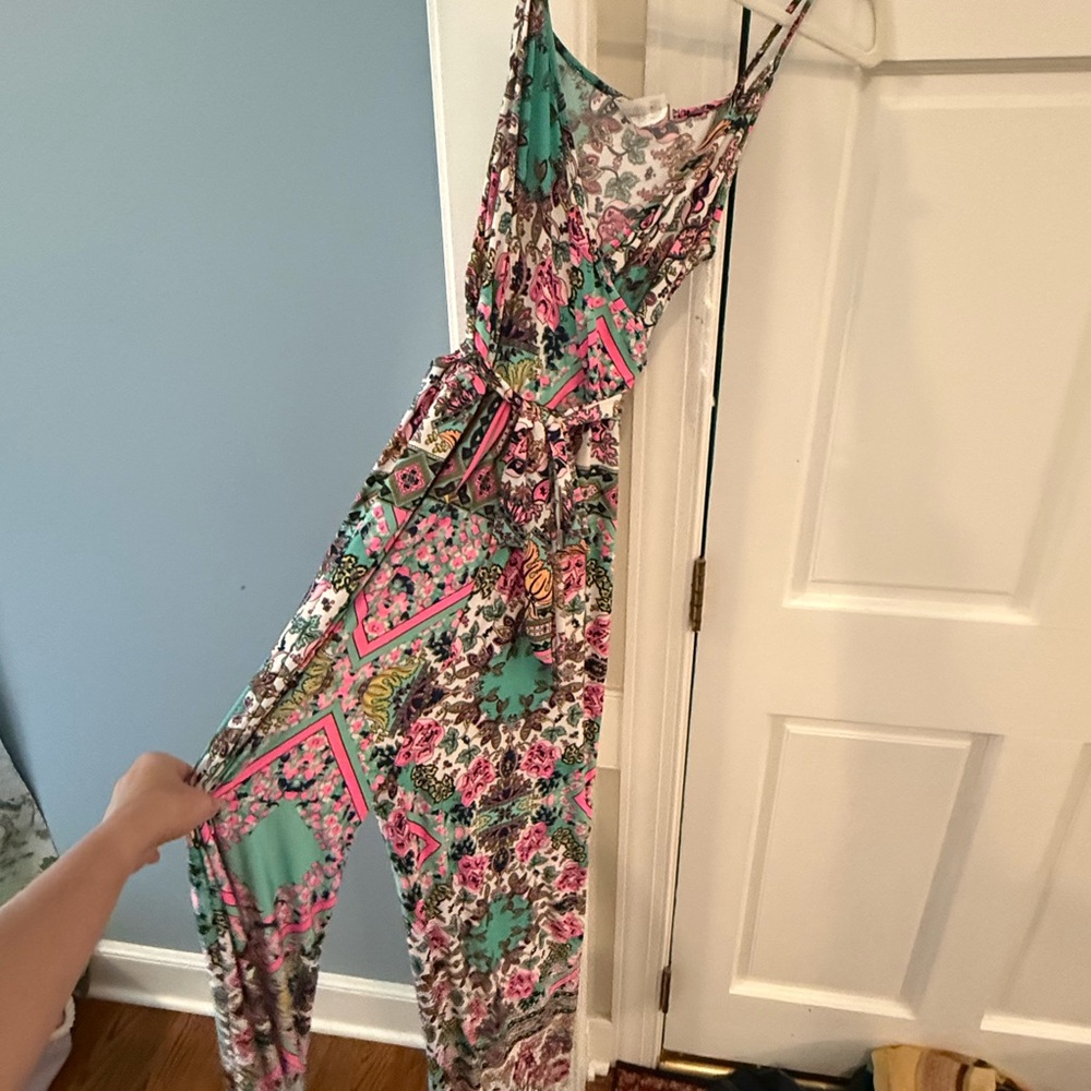 TRUE LIGHT Teal & Pink Floral Sleeveless Jumpsuit
